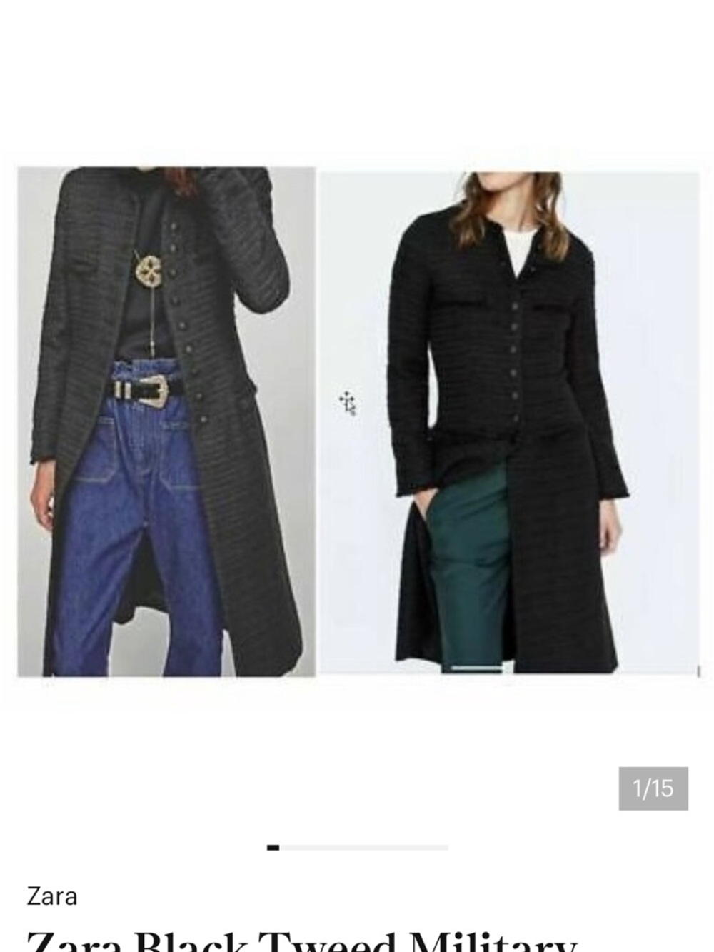 Zara Black Tweed Military-Style Coat